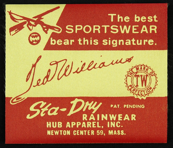 1950s Ted Williams Boston Red Sox Sta-Dry Rainwear Sportswear Advertising Tag 