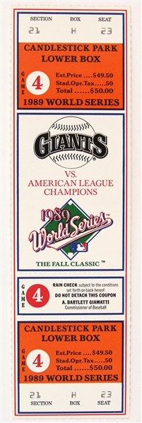 1989 San Francisco Giants vs Oakland Athletics World Series Ticket