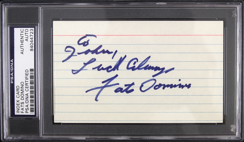 1928-2017 Fats Domino Signed 3"x 5" Index Card (PSA/DNA Slabbed)