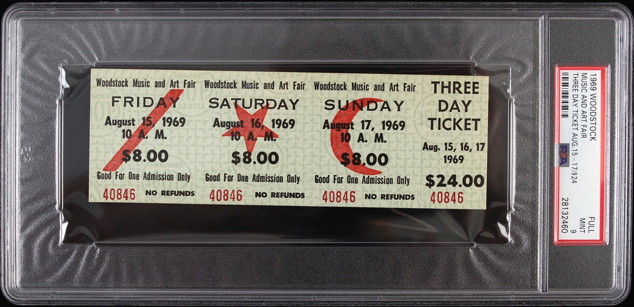 1969 Woodstock Music and Art Fair Three Day Ticket 