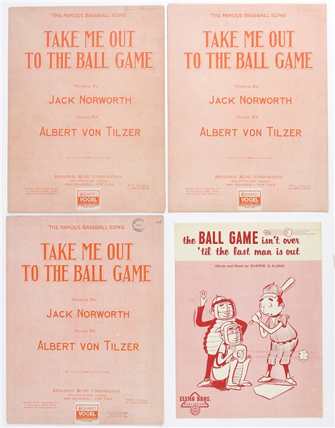 1930s-1960s "Take Me Out To The Ball Game" & "The Ball Game Isnt Over Til The Last Man Is Out" Sheet Music (Lot of 4)