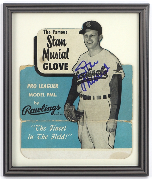 1950s Stan Musial St. Louis Cardinals Signed 10"x 11" Framed Pro Leaguer Model PML Glove Box (JSA)