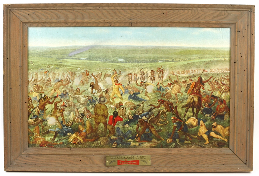 1896 Reprint Custers Last Fight Anheuser Busch 20"x 31" Framed Lithograph