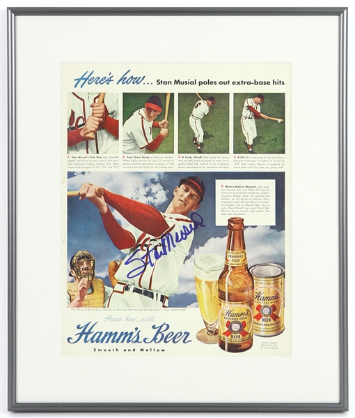 1949 Stan Musial St. Louis Cardinals Signed 15"x 18" Hamms Beer Advertisement (JSA)