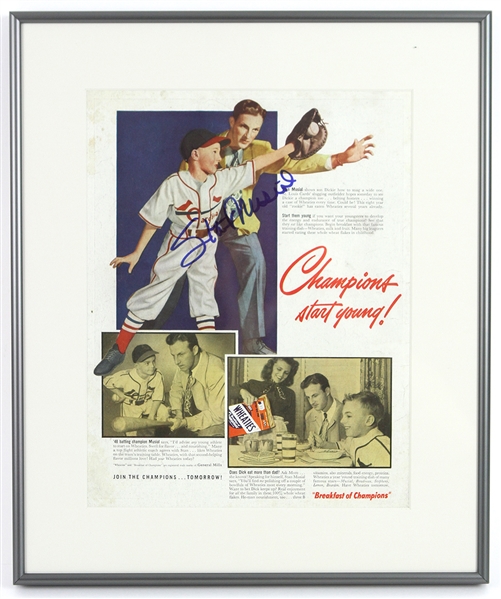 1949 Stan Musial St. Louis Cardinals Signed 15"x 18" Framed Wheaties Advertisement (JSA)