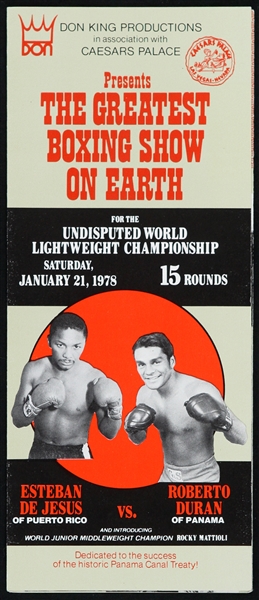1978 Esteban De Jesus vs Roberto Duran "The Greatest Boxing Show on Earth" Brochure 