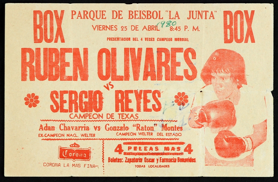 1980 Ruben Olivares vs Sergio Reyes 5"x 8" Spanish Flyer 