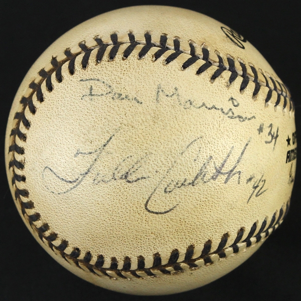 1996 (August 25th) New York Yankees Mickey Mantle Day Commemorative Game Used OBAL Baseball (MEARS LOA/JSA) "Signed By Umpire Crew"