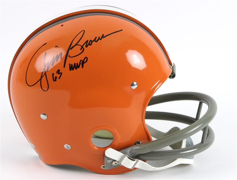 2000s Jim Brown Cleveland Brown Signed Full Size Throwback Display Helmet (JSA)