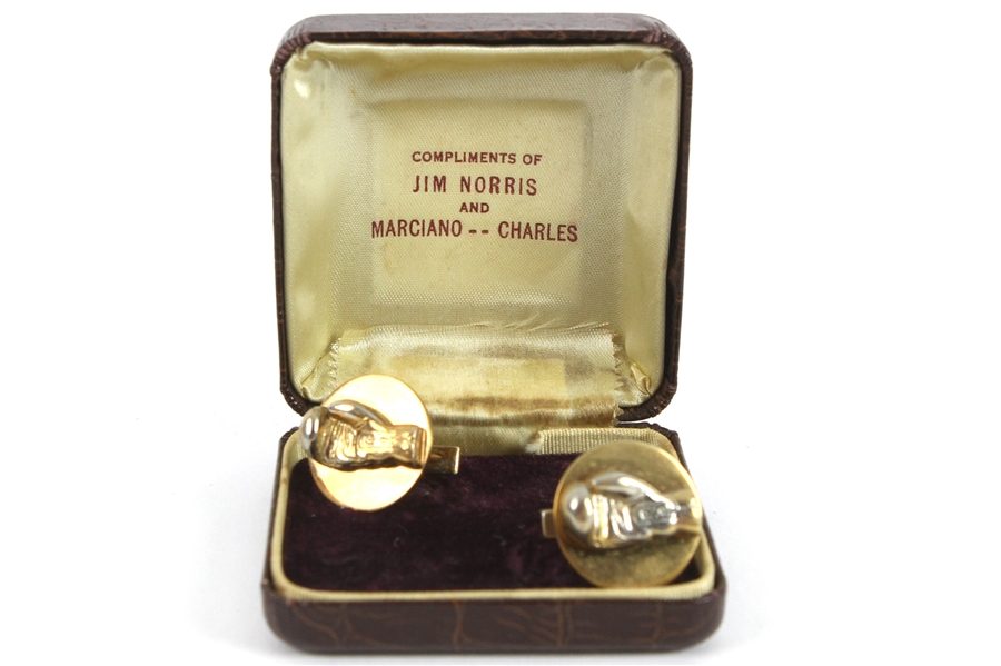 1954 Rocky Marciano Ezzard Charles World Heavyweight Championship Title Bout Complimentary Cuff Links w/ Original Case