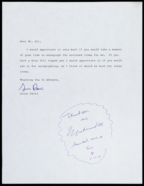 1991 Muhammad Ali Signed 8"x 10" Letter (JSA)