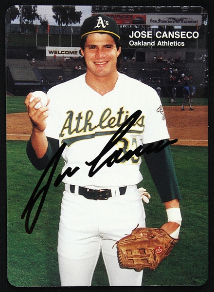 1989 Jose Canseco Oakland Athletics Signed Mothers Cookies Card (JSA)