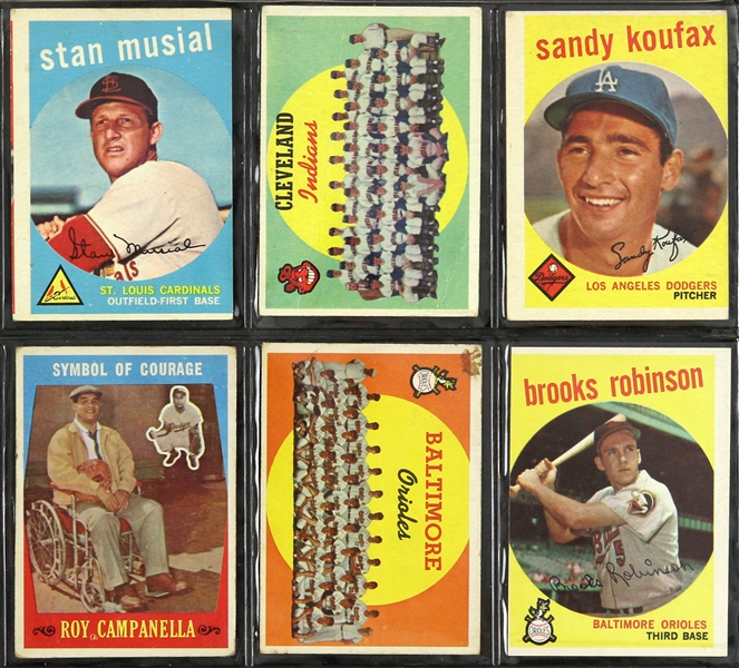 1959 Topps Trading Cards Including Stan Musial, Sandy Koufax, and more (Lot of 6)