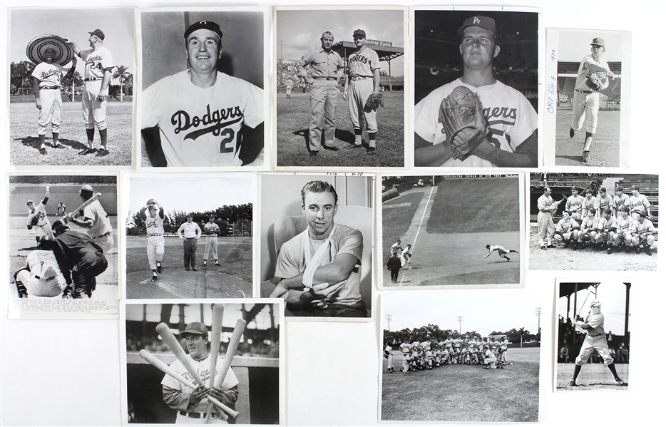 1940s-1960s Brooklyn / Los Angeles Dodgers Original 8"x 10" Photos Including Don Drysdale, Pee Wee Reese, Clem Labine, and more (Lot of 13)