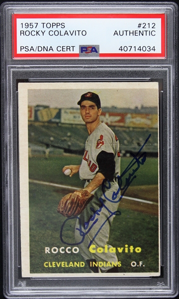 1957 Rocco Colavito Cleveland Indians Signed Topps #212 Trading Card (PSA/DNA Slabbed)