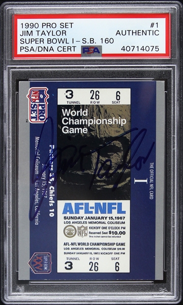 1990 Jim Taylor Green Bay Packers Signed NFL Pro Set Super Bowl XXV Trading Card (PSA/DNA Slabbed)