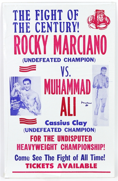 1969 Rocky Marciano vs Muhammad Ali Secretarial Signed "The Fight of the Century" 14"x 22" Fight Poster