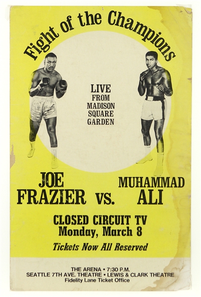 1971 Muhammad Ali vs. Joe Frazier "Fight of the Champions" 14"x 22" Closed Circuit Poster