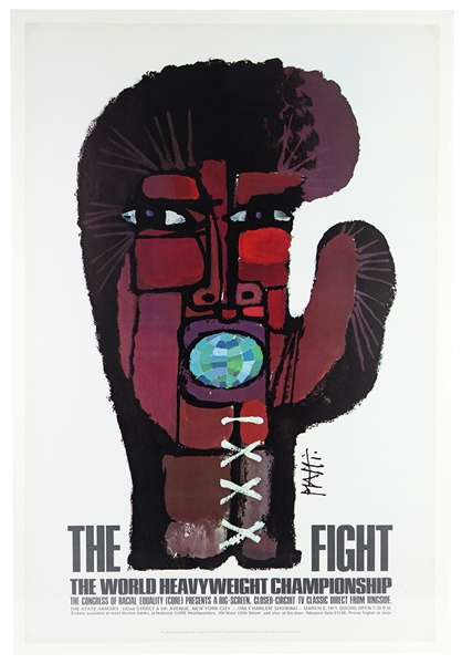 1971 Muhammad Ali vs Joe Frazier "The Fight" 30"x 46" Closed Circuit Poster