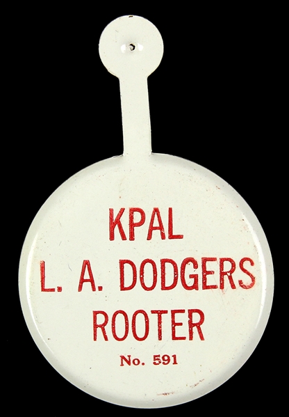 1960s KPAL L.A. Dodgers Rooter 1 1/2" Lapel Tab