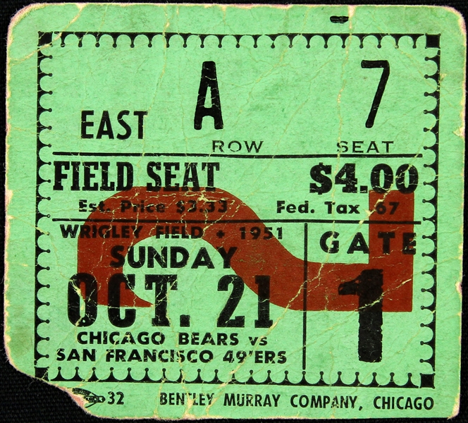 1951 Chicago Bears vs San Francisco 49ers Wrigley Field Ticket