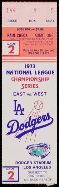 1973 L.A. Dodgers National League Championship Series East vs. West Ticket Stub