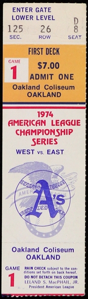 1974 Oakland As American League Championship Series West vs. East Ticket Stub 