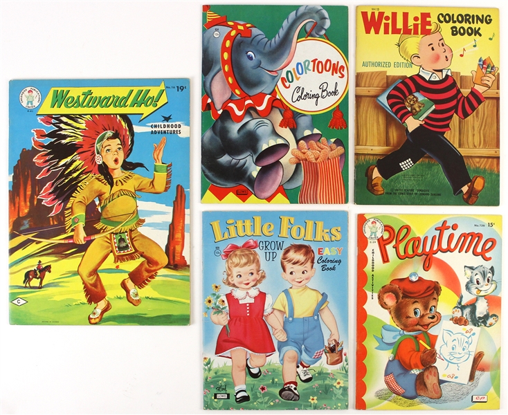 1950s Coloring Books Including Willie, Little Folks, Westward Ho! and more (Lot of 5)