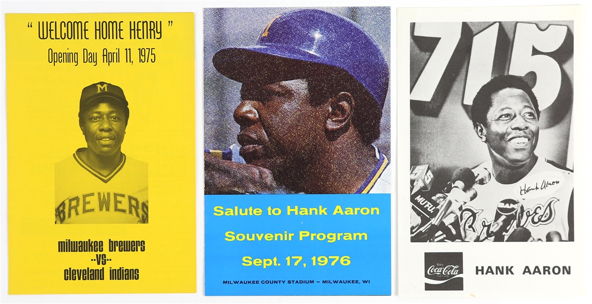 1975-1976 Hank Aaron Milwaukee Brewers Souvenir Program and Flyer 