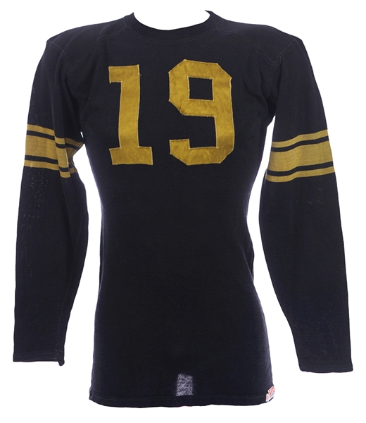 1940s Black/Gold #19 Game Worn Sand Knit Durene Football Jersey (MEARS LOA)