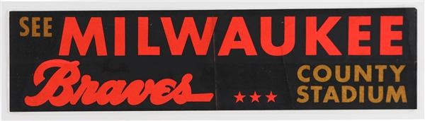 1960s Milwaukee Braves County Stadium 4"x 15" Bumper Sticker 