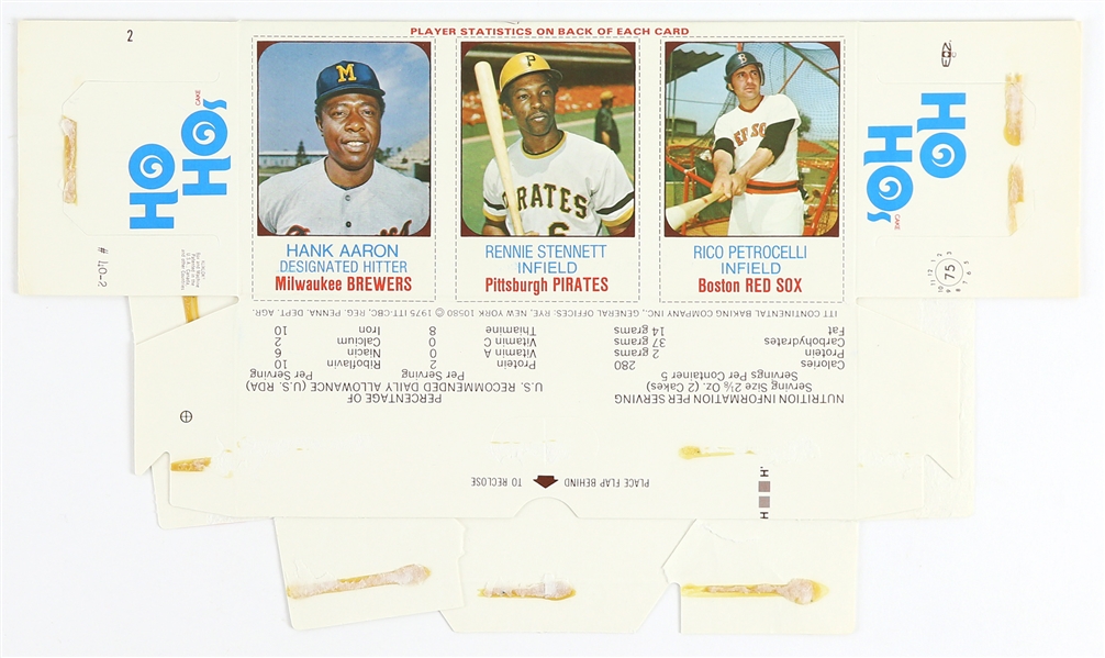 1975 Hank Aaron / Rennie Stennett / Rico Petrocelli Hostess Ho Hos Box Player Cards 