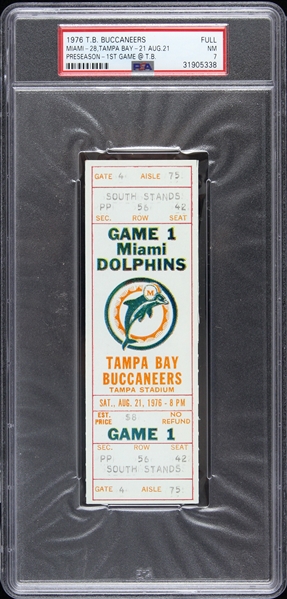 1976 Miami Dolphins vs. Tampa Bay Buccaneers Game 1 Full Ticket (PSA/DNA Slabbed)