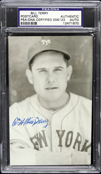 1923-1936 Bill Terry New York Giants Signed 3"x 5" Postcard (PSA/DNA Slabbed)
