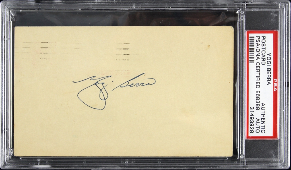 1959 Yogi Berra New York Yankees Signed 3"x 5" Postcard (PSA/DNA Slabbed)
