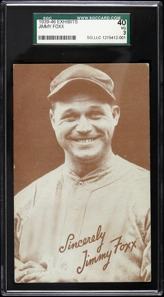 1939-1946 Jimmy Foxx Boston Red Sox Graded Exhibit Card (SGC40)