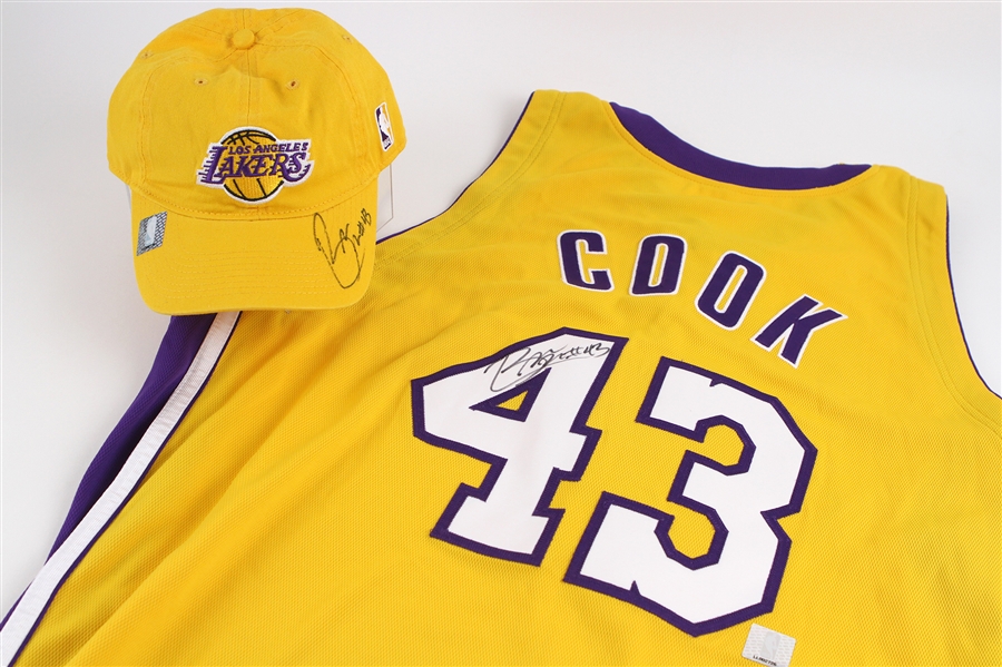 2004-05 Brian Cook Los Angeles Lakers Signed Home Jersey & Cap (MEARS LOA/JSA/Lakers COA)