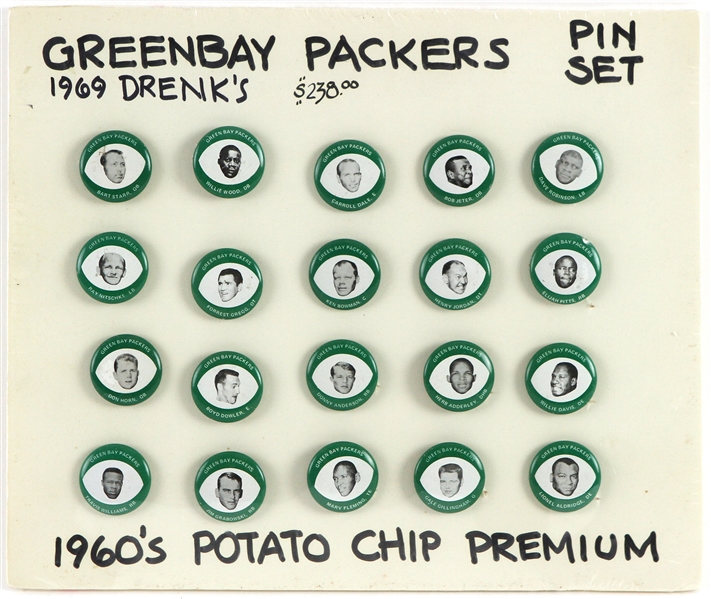 1969 Green Bay Packers 1.25" Drenks Potato Chips Pinback Buttons (Lot of 20)