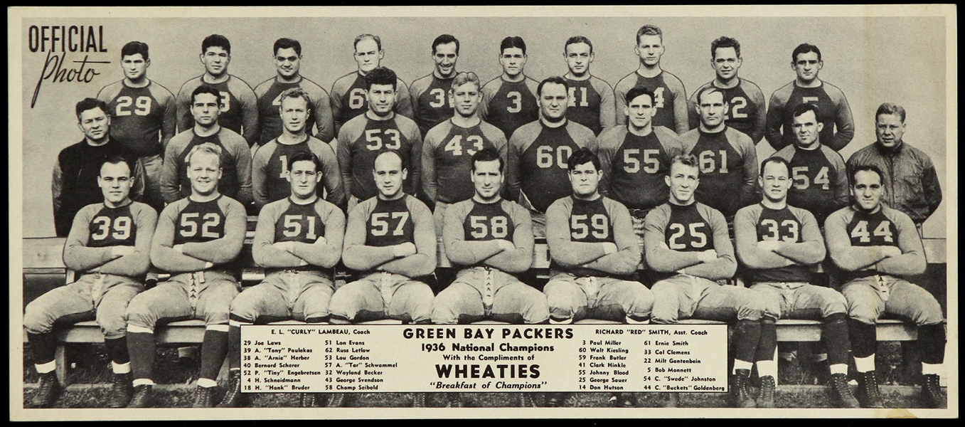 1936 Green Bay Packers Wheaties 4.5"x 10.5" Official Team Premium Photo