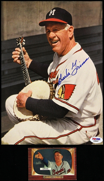 1952-1956 Charlie Grimm Milwaukee Braves Signed 8"x 10" Magazine Page & Bowman Trading Card (PSA/DNA)