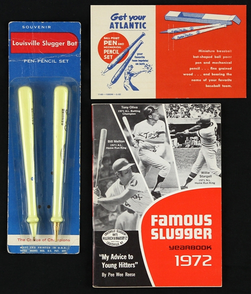 1970s Famous Slugger Yearbook and Souvenir Louisville Slugger Bat Pen/Pencil Set