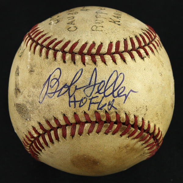 1941 (October 7) Bob Feller Signed Ruppert Stadium Exhibition Game Used Baseball (MEARS LOA/JSA)