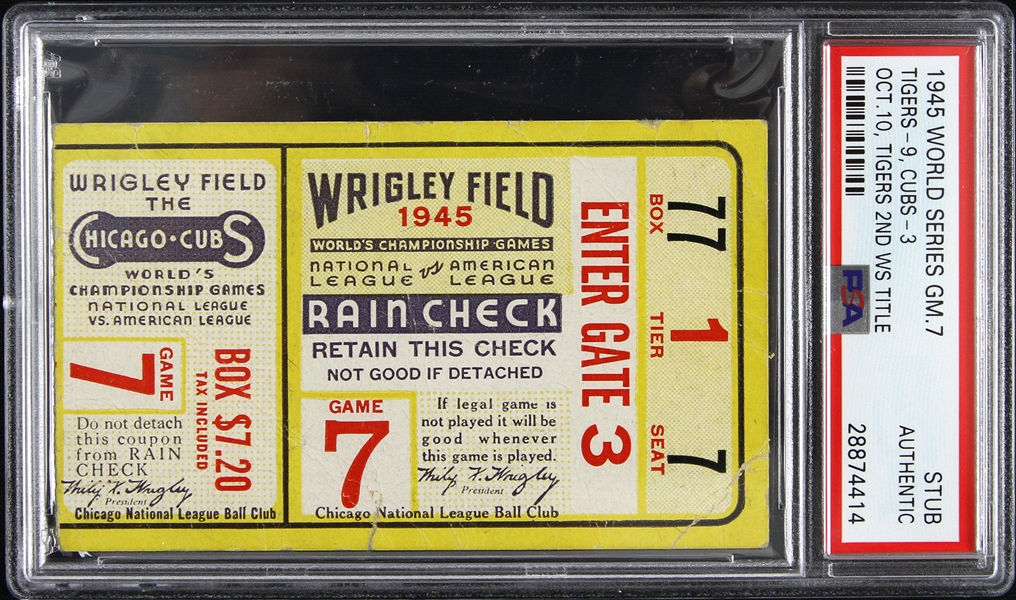 1945 Detroit Tigers vs Chicago Cubs World Series Game 7 Ticket Stub (PSA/DNA Slabbed)