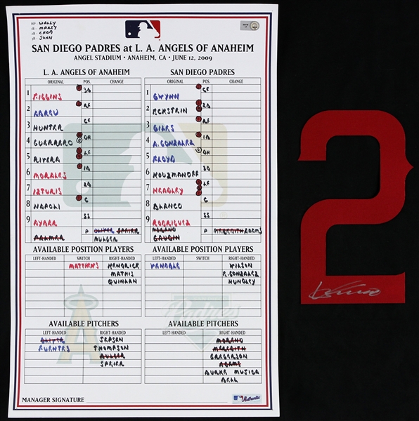 2009 San Diego Padres at L.A. Angels of Anaheim Game-Used Lineup Card & Vladamir Guerrero Signed Replica #2 