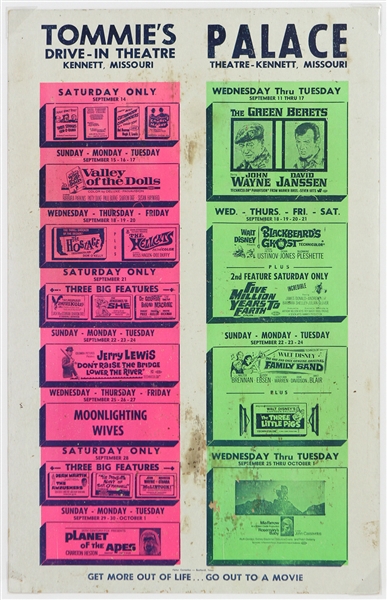 1968 Tommies Drive-in & Palace Theatre 14"x 22" Coming Attractions Poster 