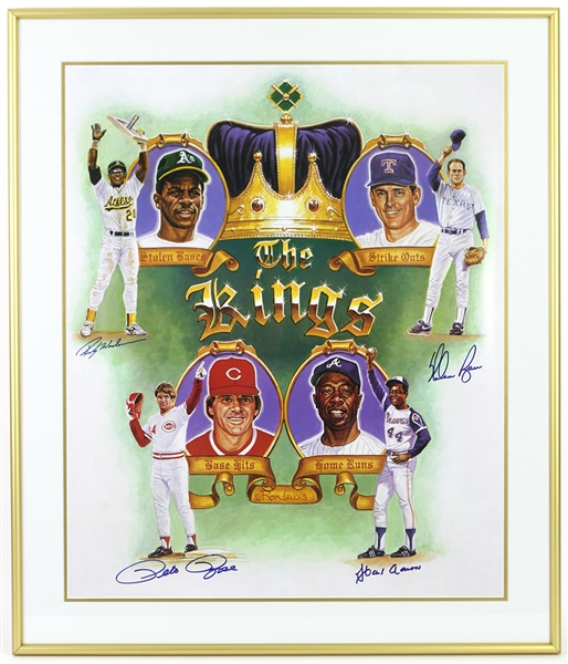 1998 Henderson / Ryan / Rose / Aaron "The Kings" 30"x 35" Signed Lithograph (JSA)