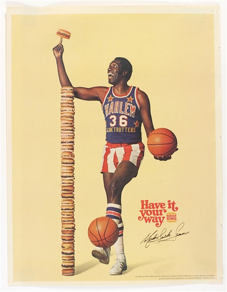 1976 Meadowlark Lemon Harlem Globetrotters 18"x 23" Burger King Poster 