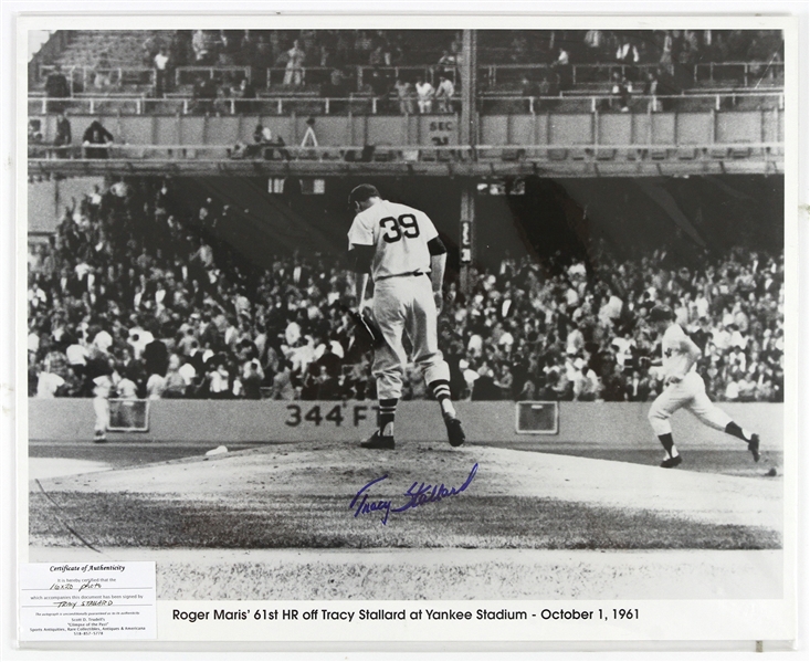 1961 Tracy Stallard Boston Red Sox Signed 16"x 20” Historic Roger Maris 61st Home Run Photo (JSA)