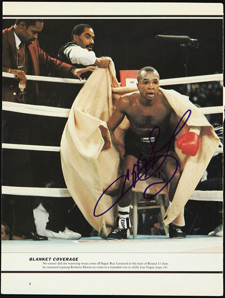 1989 Sugar Ray Leonard vs. Roberto Duran Signed 8"x 10" Magazine Photo (JSA)