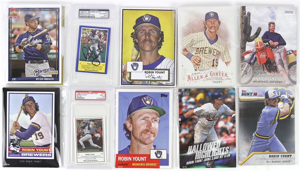 1980s-2000s Robin Yount Milwaukee Brewers Over-Sized Trading Cards w/ PSA/DNA Slabbed Cards (Lot of 10)